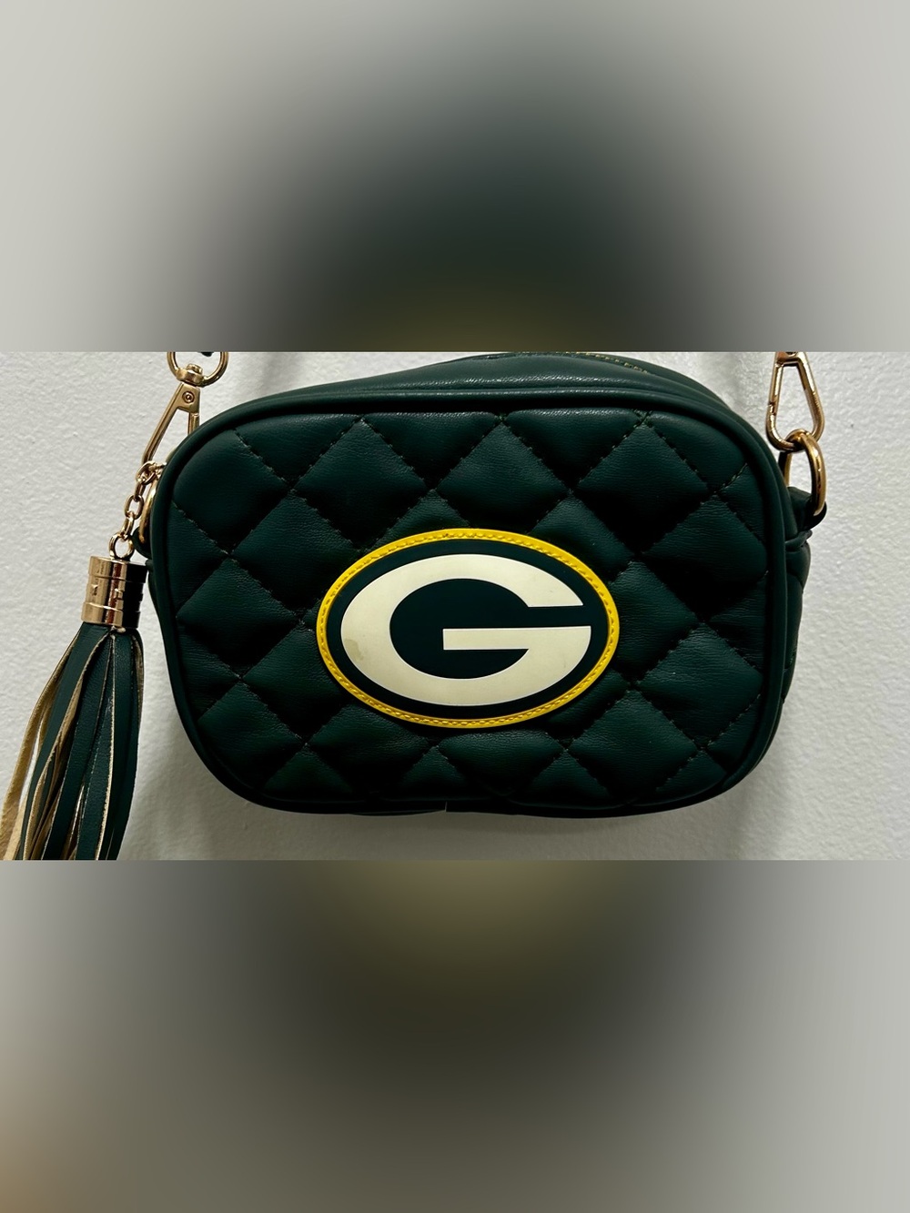 Green Bay Packers Quilted Purse with Tassel and Chain/Leather Strap